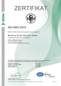 Zertifikat nach DIN ISO 9001 für Medizinalkontor München GmbH